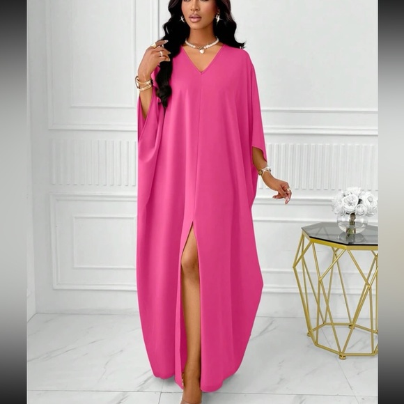 Luxe batwing sleeve V neck slit front khaftan dress - Picture 11 of 16